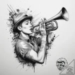 Tattoo sketch jazz age with a trumpet, concep… – tattoo sketch (№1759677159_0, 05.10.2025 15:12) — tattoovalue.net