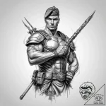 Tattoo sketch soldier with a scepter, ink ill… – tattoo sketch (№1759677592_0, 05.10.2025 15:19) — tattoovalue.net