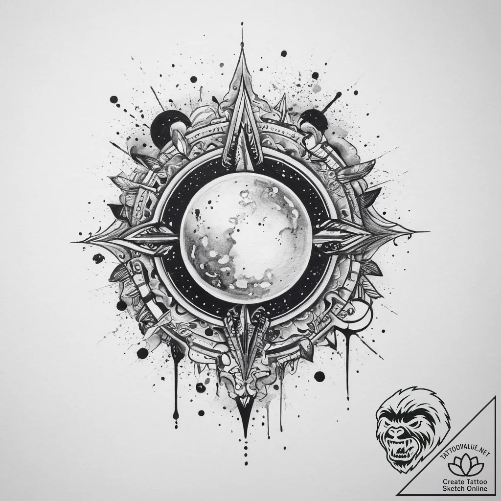 Tattoo sketch cosmic portrayal, ink illustrat... - tattoo sketch (№1759677810_0, 05.10.2025 15:23) — tattoovalue.net