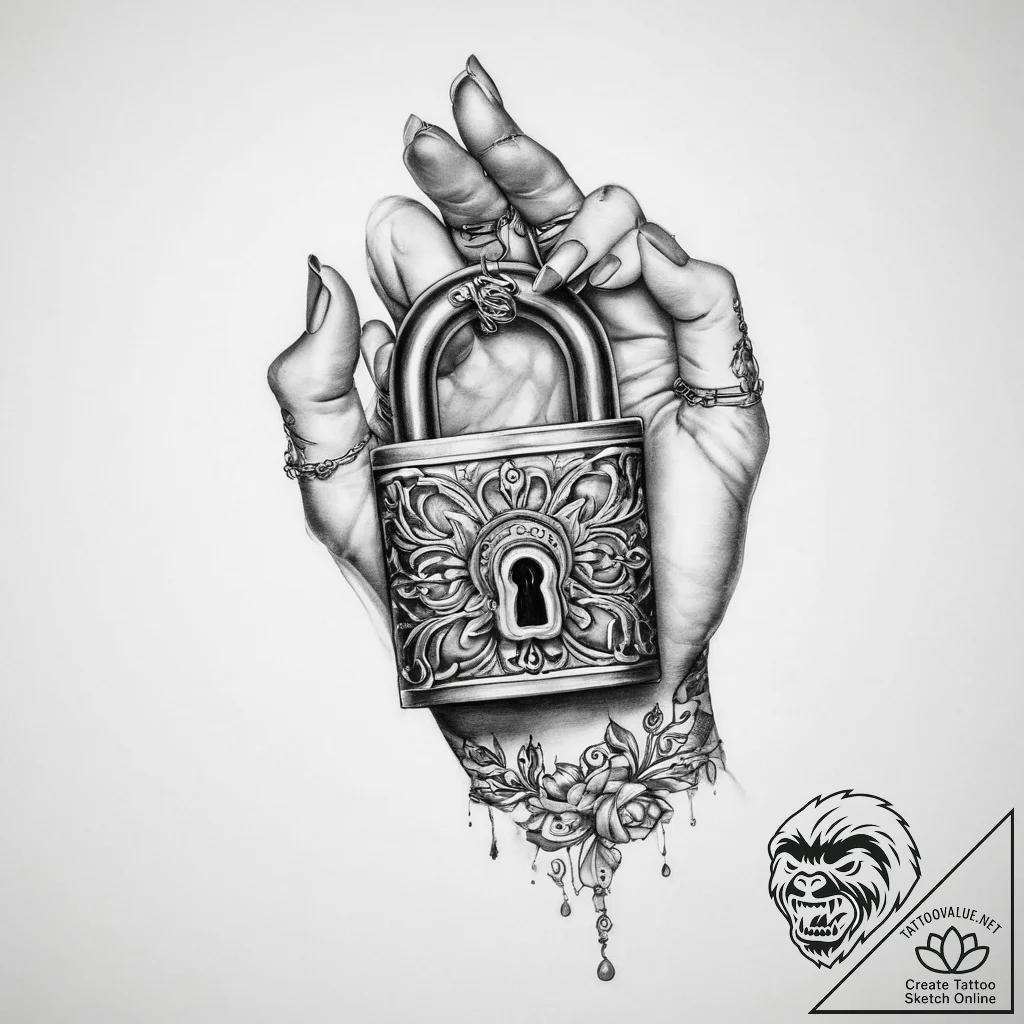 Tattoo hands with a lock - tattoo sketch (№1759679982_0, 05.10.2025 15:59) — tattoovalue.net
