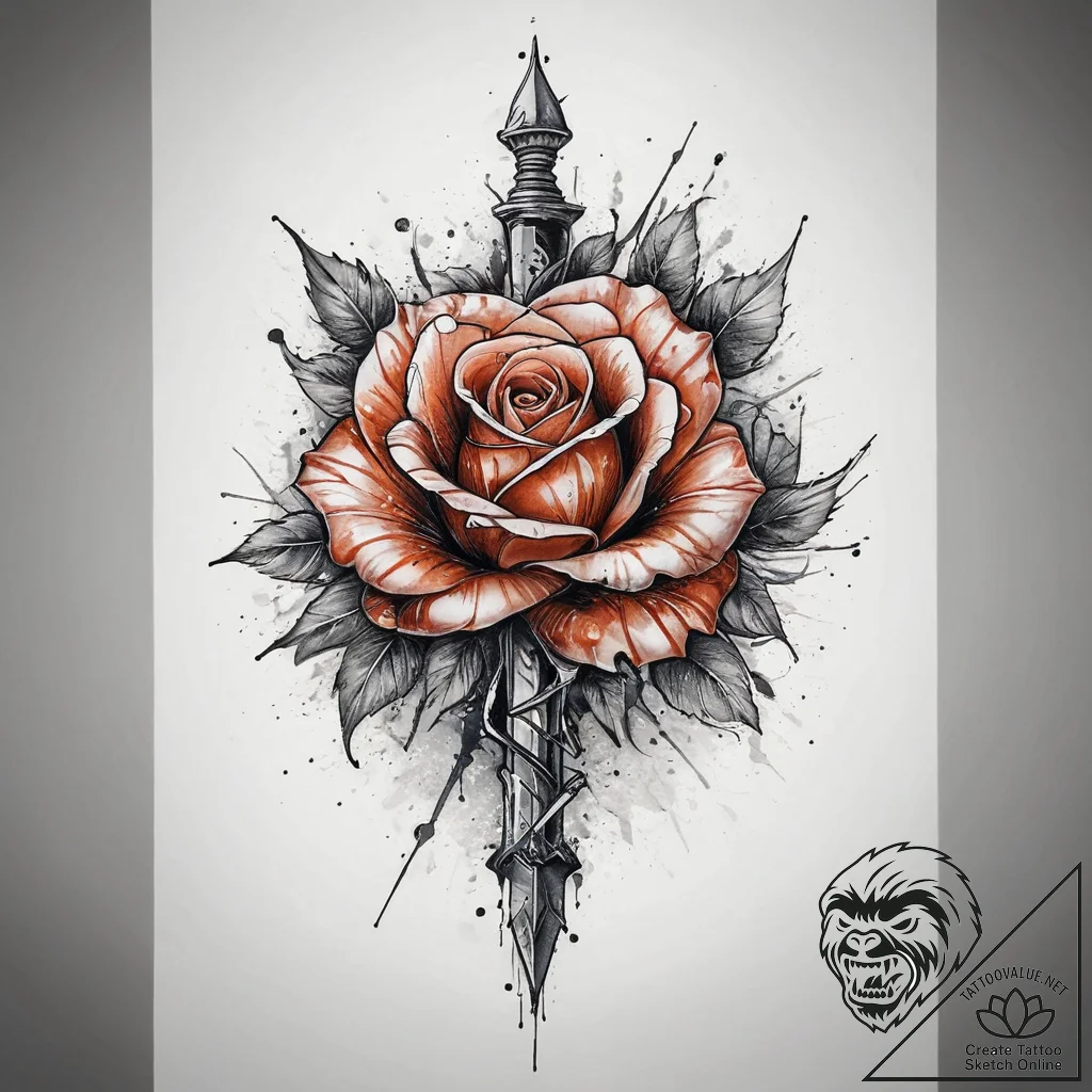 Tattoo sketch a rose with a dagger, tattoo li... - tattoo sketch (№1759680200_0, 05.10.2025 16:03) — tattoovalue.net