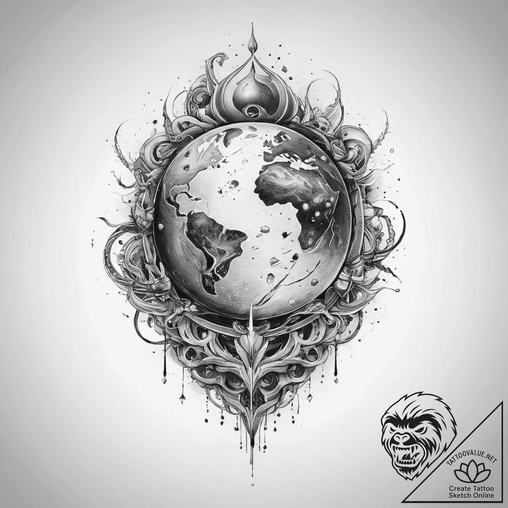 Tattoo sketch cosmic world, ink illustration... - tattoo sketch (№1759681282_0, 05.10.2025 16:21) — tattoovalue.net