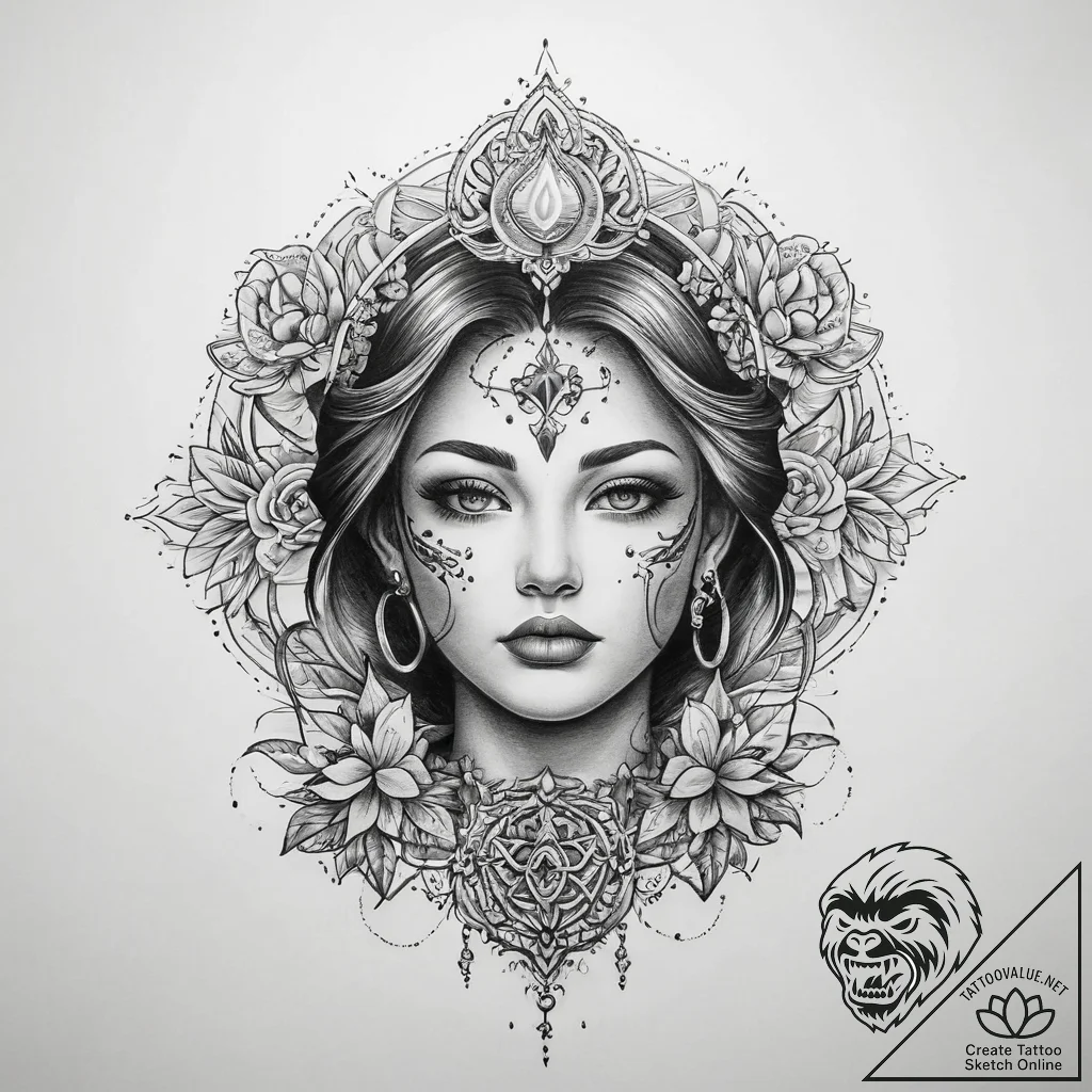 Tattoo sketch blessed portrayal - tattoo sketch (№1759681714_0, 05.10.2025 16:28) — tattoovalue.net