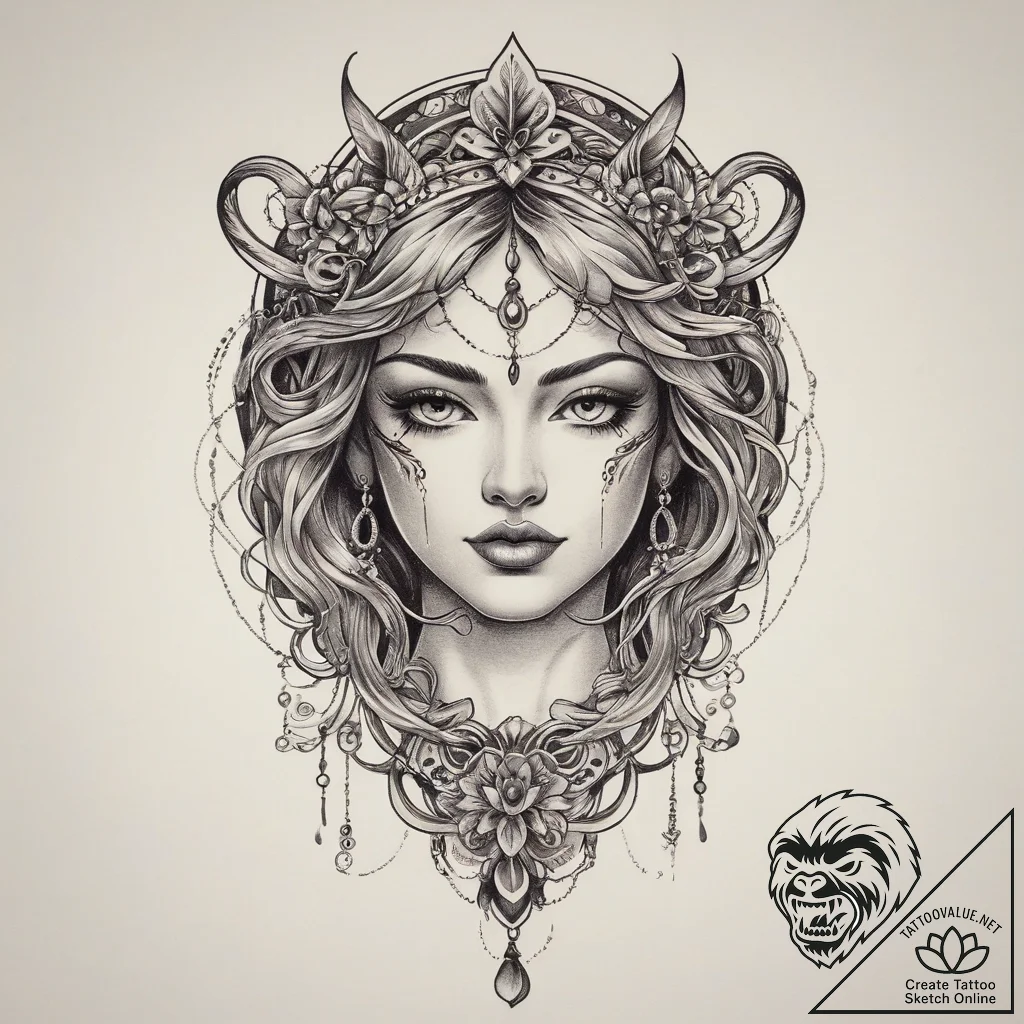 Tattoo sketch spiritual character, tattoo lin... - tattoo sketch (№1759682169_0, 05.10.2025 16:36) — tattoovalue.net