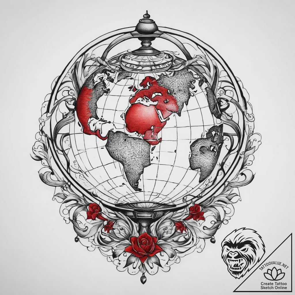 Tattoo sketch globe, ink illustration for tat... - tattoo sketch (№1759682824_0, 05.10.2025 16:47) — tattoovalue.net