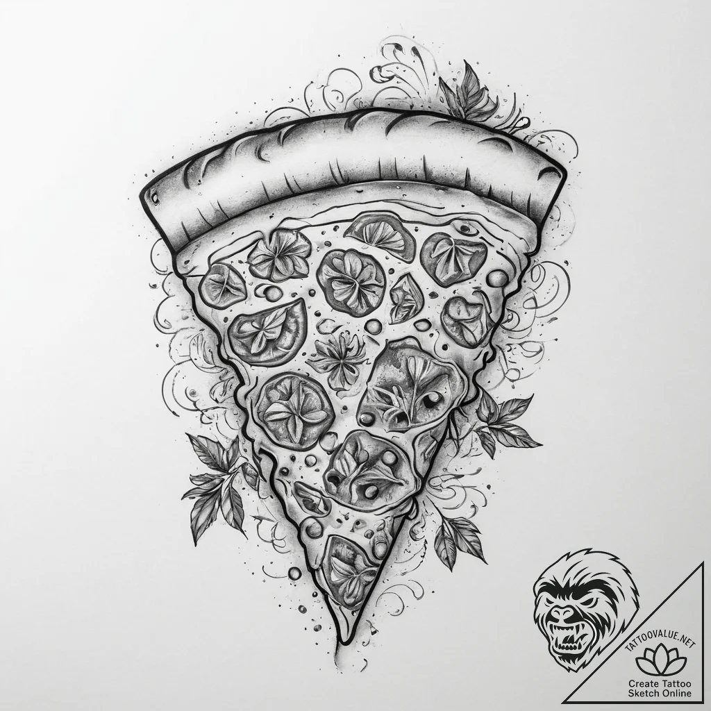 Tattoo sketch oregano with a pizza slice, art... - tattoo sketch (№1759683268_0, 05.10.2025 16:54) — tattoovalue.net