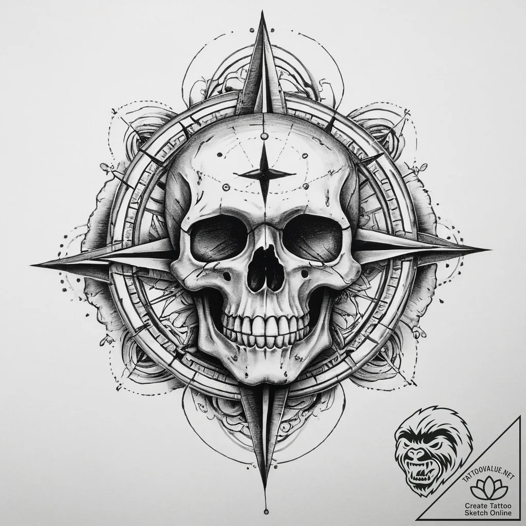 Tattoo sketch skull compass, tattoo flash she... - tattoo sketch (№1759684375_0, 05.10.2025 17:12) — tattoovalue.net