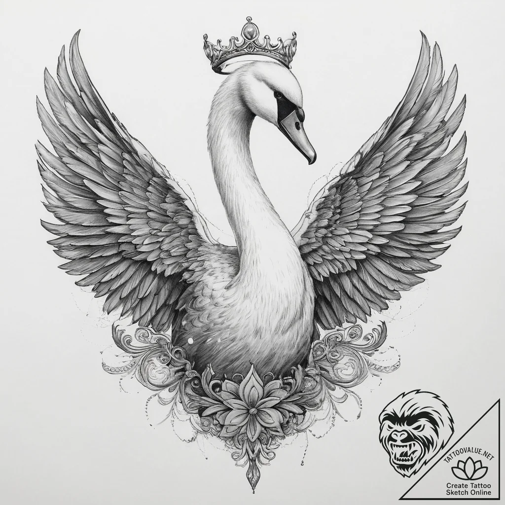 Tattoo sketch the swan princess with a wing,... - tattoo sketch (№1759684594_0, 05.10.2025 17:16) — tattoovalue.net
