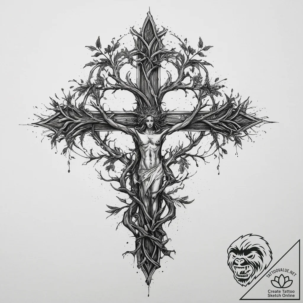 Tattoo sketch dryad branch, tattoo line art,... - tattoo sketch (№1759685736_0, 05.10.2025 17:35) — tattoovalue.net