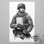 Tattoo sketch soldier with a book, ink illust… – tattoo sketch (№1759685954_0, 05.10.2025 17:39) — tattoovalue.net
