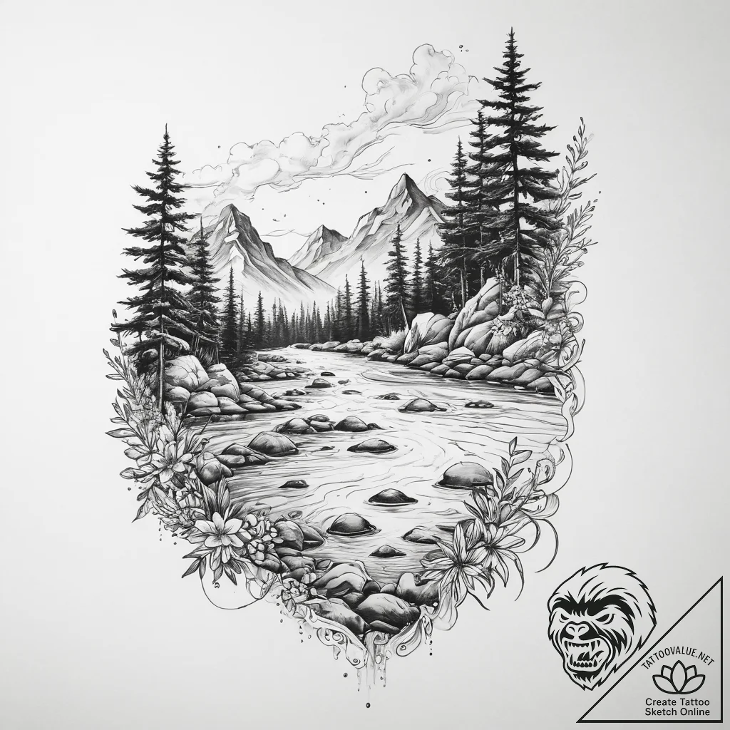 Tattoo sketch узор в виде реки - tattoo sketch (№1759686609_0, 05.10.2025 17:50) — tattoovalue.net