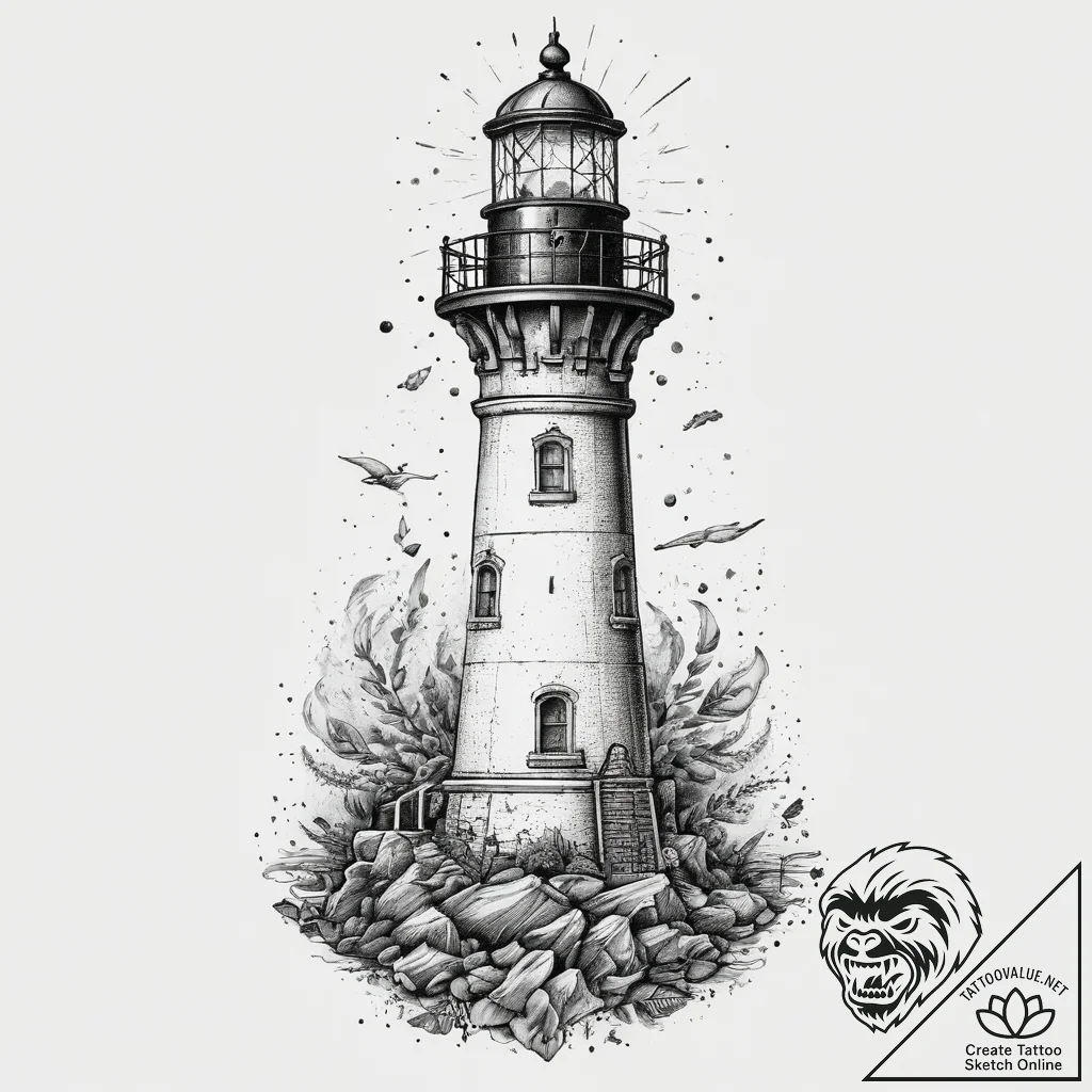 Tattoo sketch lighthouse, concept art for tat... - tattoo sketch (№1759686876_0, 05.10.2025 17:54) — tattoovalue.net