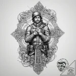 Tattoo sketch soldier with a scroll, ink illu… – tattoo sketch (№1759688184_0, 05.10.2025 18:16) — tattoovalue.net