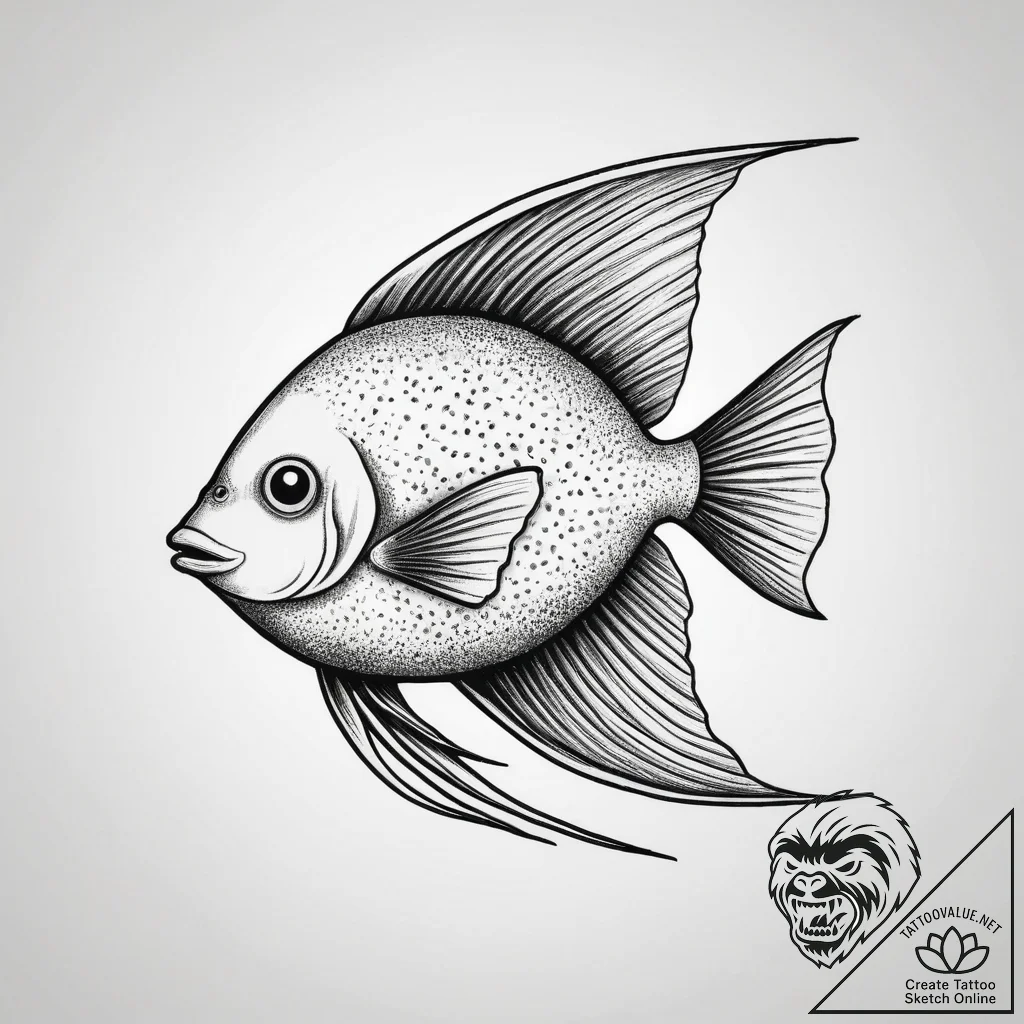 Tattoo sketch puns a angelfish that says "i'm... - tattoo sketch (№1759689497_0, 05.10.2025 18:38) — tattoovalue.net