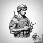 Tattoo sketch soldier with a pen – tattoo sketch (№1759691017_0, 05.10.2025 19:03) — tattoovalue.net
