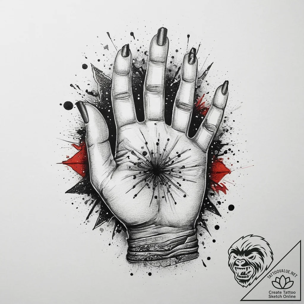 Tattoo sketch hands with a brush, tattoo flas... - tattoo sketch (№1759692542_0, 05.10.2025 19:29) — tattoovalue.net