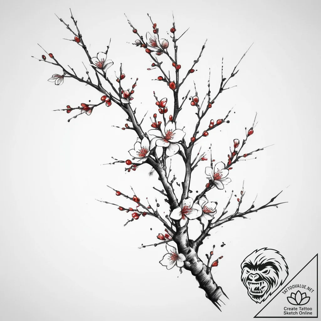 Tattoo sketch plum blossom branch, tattoo dra... - tattoo sketch (№1759695605_0, 05.10.2025 20:20) — tattoovalue.net