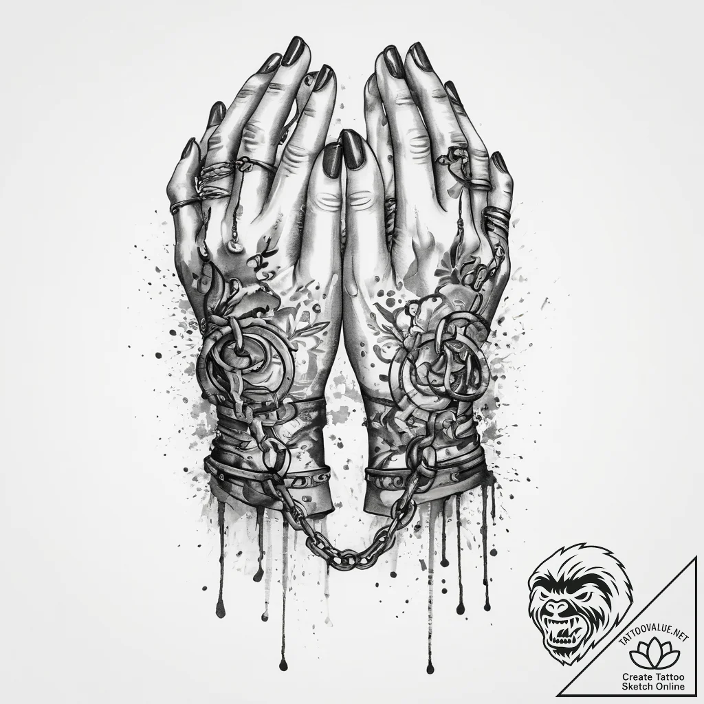Tattoo sketch hands with a chain, ink illustr... - tattoo sketch (№1759699310_0, 05.10.2025 21:21) — tattoovalue.net