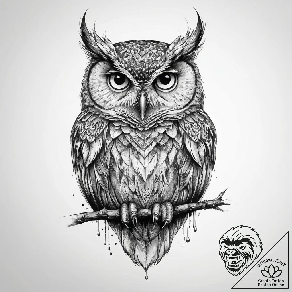 Tattoo sketch graphic сова - tattoo sketch (№1759700399_0, 05.10.2025 21:39) — tattoovalue.net