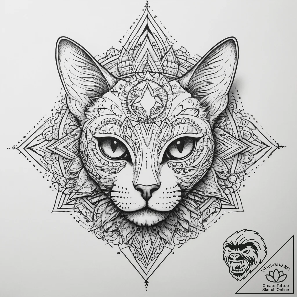 Tattoo sketch goth cat with a skull, tattoo d... - tattoo sketch (№1759700836_0, 05.10.2025 21:47) — tattoovalue.net