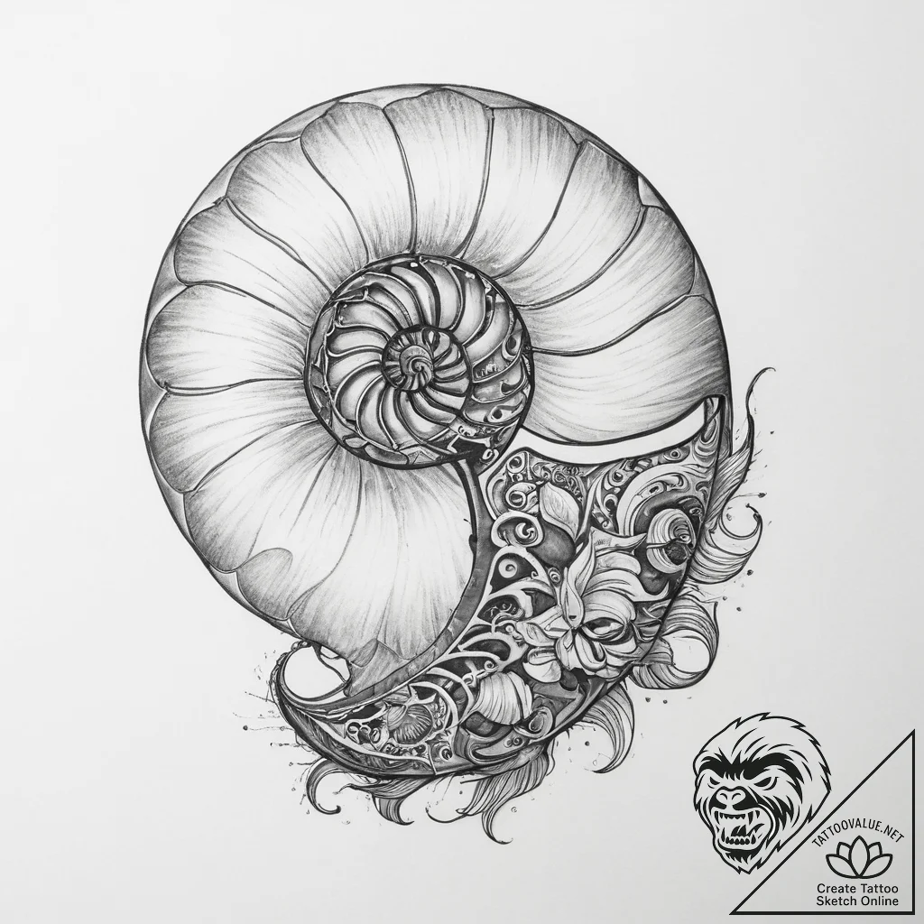 Tattoo sketch nautilus - tattoo sketch (№1759701487_0, 05.10.2025 21:58) — tattoovalue.net