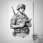 Tattoo sketch soldier with a book – tattoo sketch (№1759702353_0, 05.10.2025 22:12) — tattoovalue.net