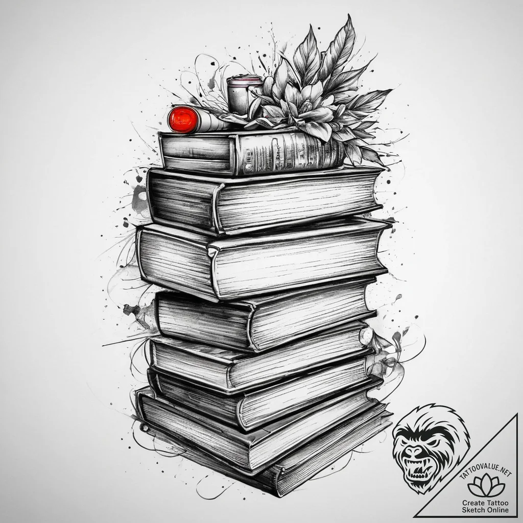 Tattoo sketch writer stack of books, artistic... - tattoo sketch (№1759702790_0, 05.10.2025 22:19) — tattoovalue.net