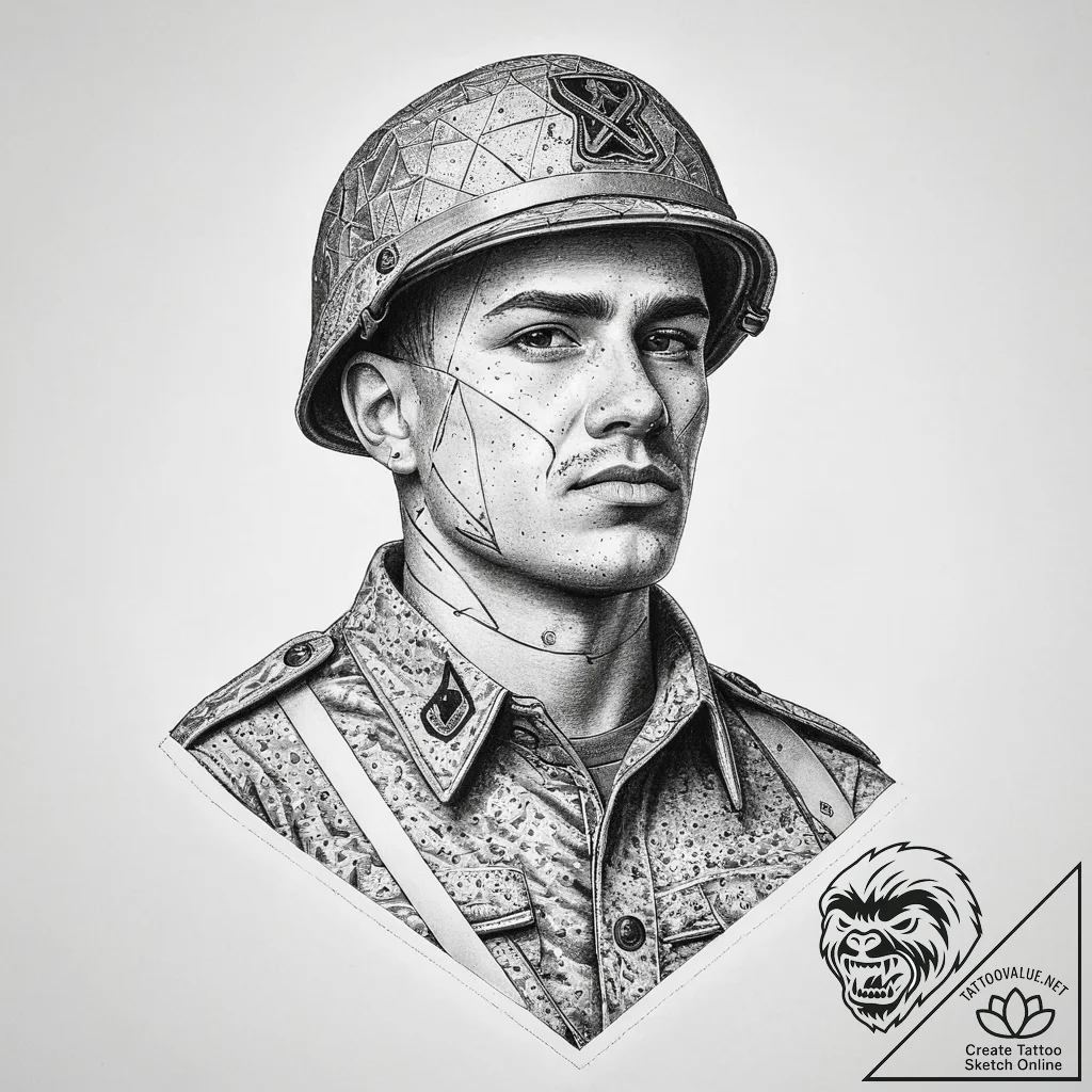 Tattoo sketch soldier with a pencil, ink illu... - tattoo sketch (№1759703024_0, 05.10.2025 22:23) — tattoovalue.net