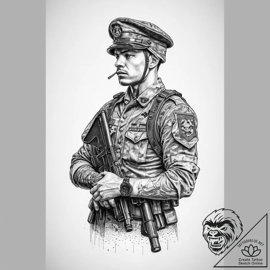 Tattoo sketch soldier with a letter, artistic... - tattoo sketch (№1759704759_0, 05.10.2025 22:52) — tattoovalue.net