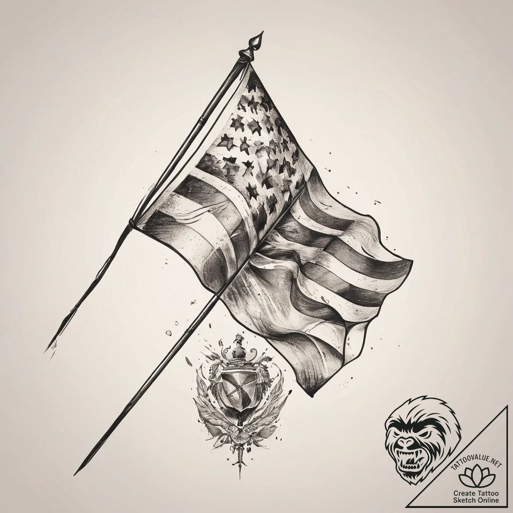 Tattoo sketch flag on a battlefield, ink illu... - tattoo sketch (№1759704984_0, 05.10.2025 22:56) — tattoovalue.net