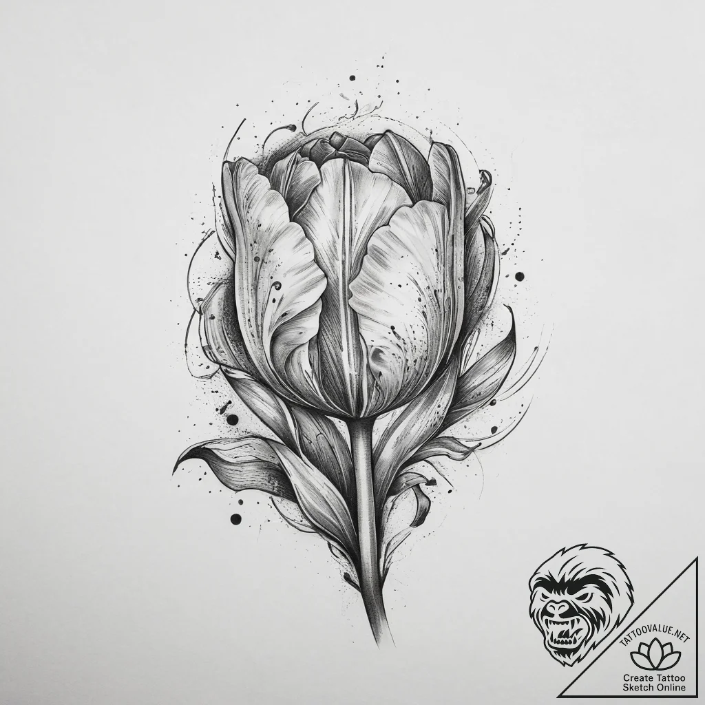 Tattoo sketch tulip with a quote, ink illustr... - tattoo sketch (№1759705200_0, 05.10.2025 23:00) — tattoovalue.net