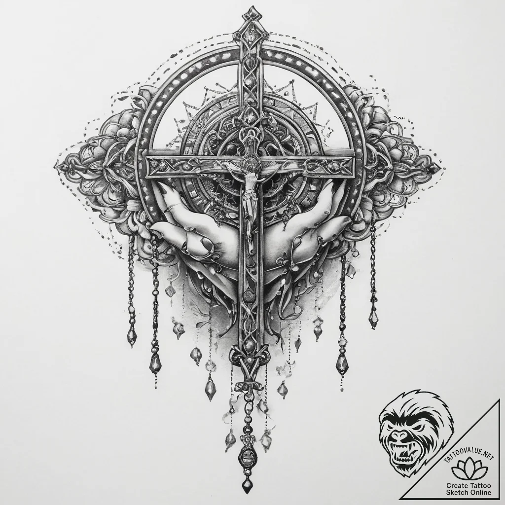 Tattoo sketch hands with a rosary, concept ar... - tattoo sketch (№1759707175_0, 05.10.2025 23:32) — tattoovalue.net