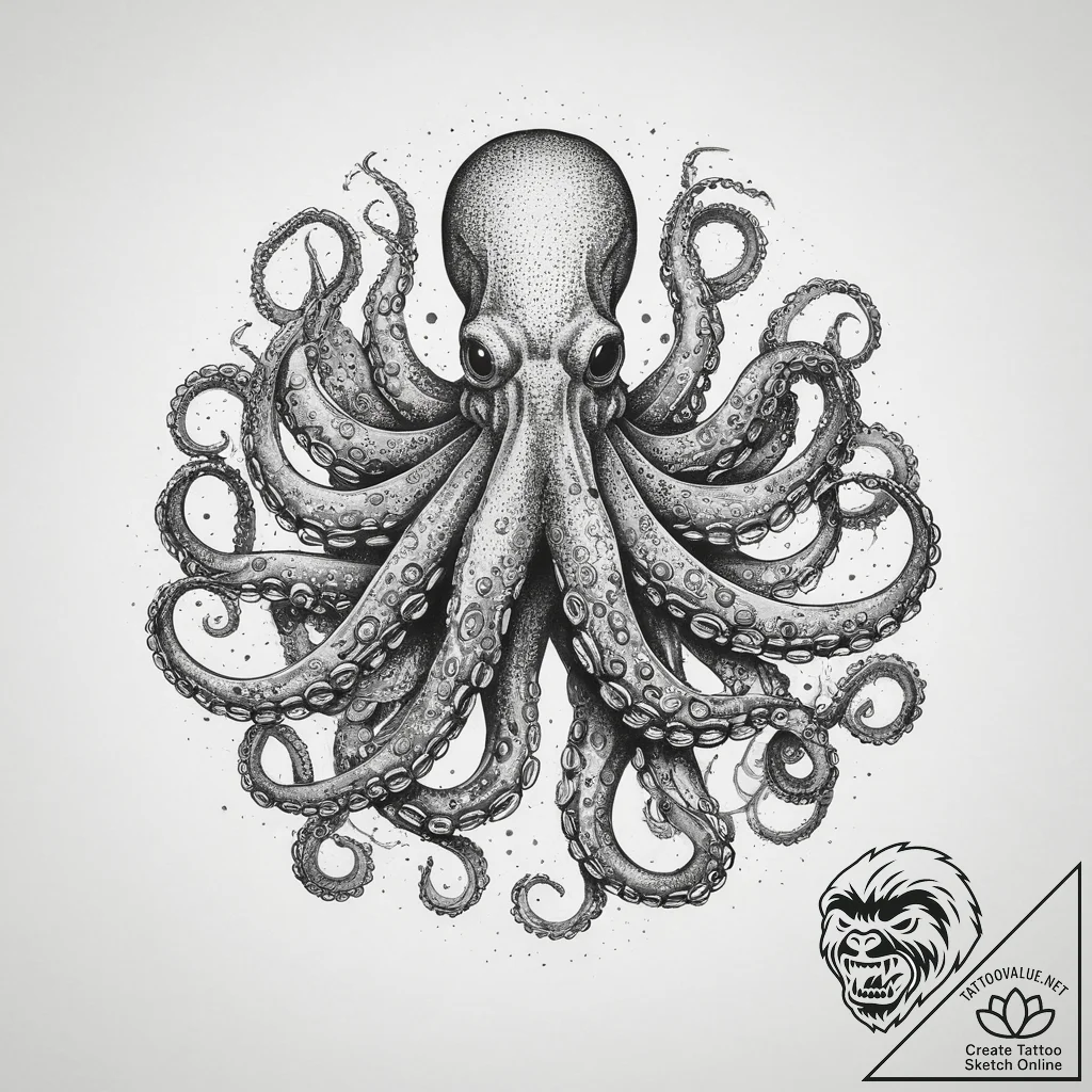 Tattoo sketch octopus tentacles, ink illustra... - tattoo sketch (№1759709336_0, 06.10.2025 00:08) — tattoovalue.net