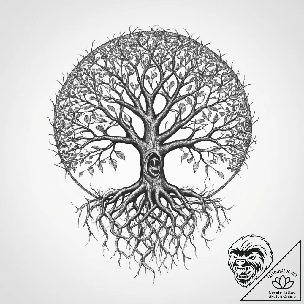 Tattoo sketch tree of life with roots and bra... - tattoo sketch (№1759709770_0, 06.10.2025 00:16) — tattoovalue.net