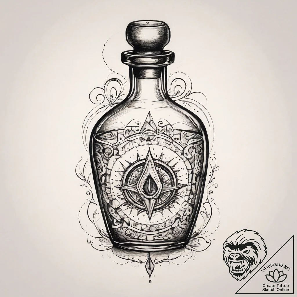 Tattoo sketch magic potion bottle, ink illust... - tattoo sketch (№1759710205_0, 06.10.2025 00:23) — tattoovalue.net