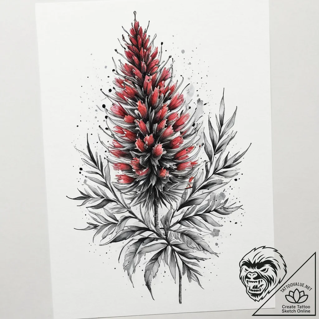 Tattoo sketch bottlebrush flower, tattoo flas... - tattoo sketch (№1759710647_0, 06.10.2025 00:30) — tattoovalue.net