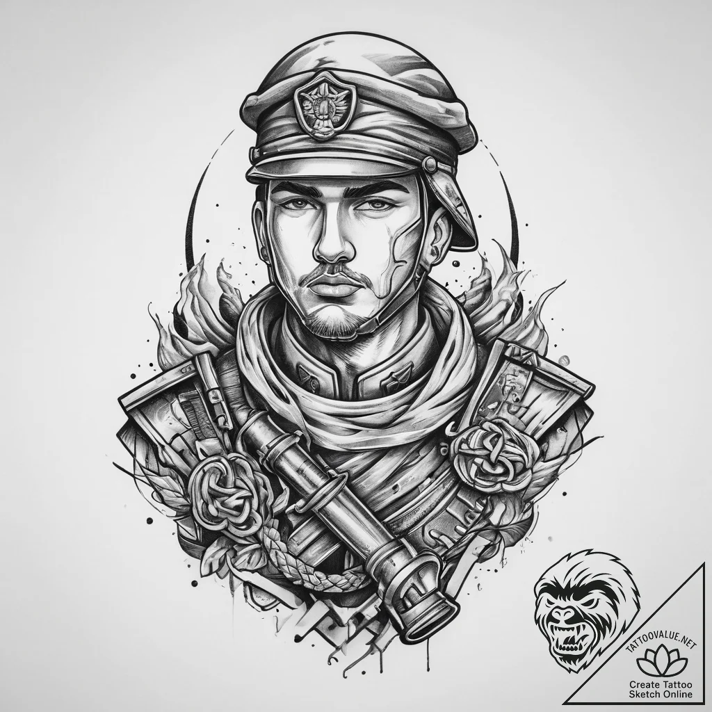 Tattoo sketch soldier with a knot, ink illust... - tattoo sketch (№1759711296_0, 06.10.2025 00:41) — tattoovalue.net