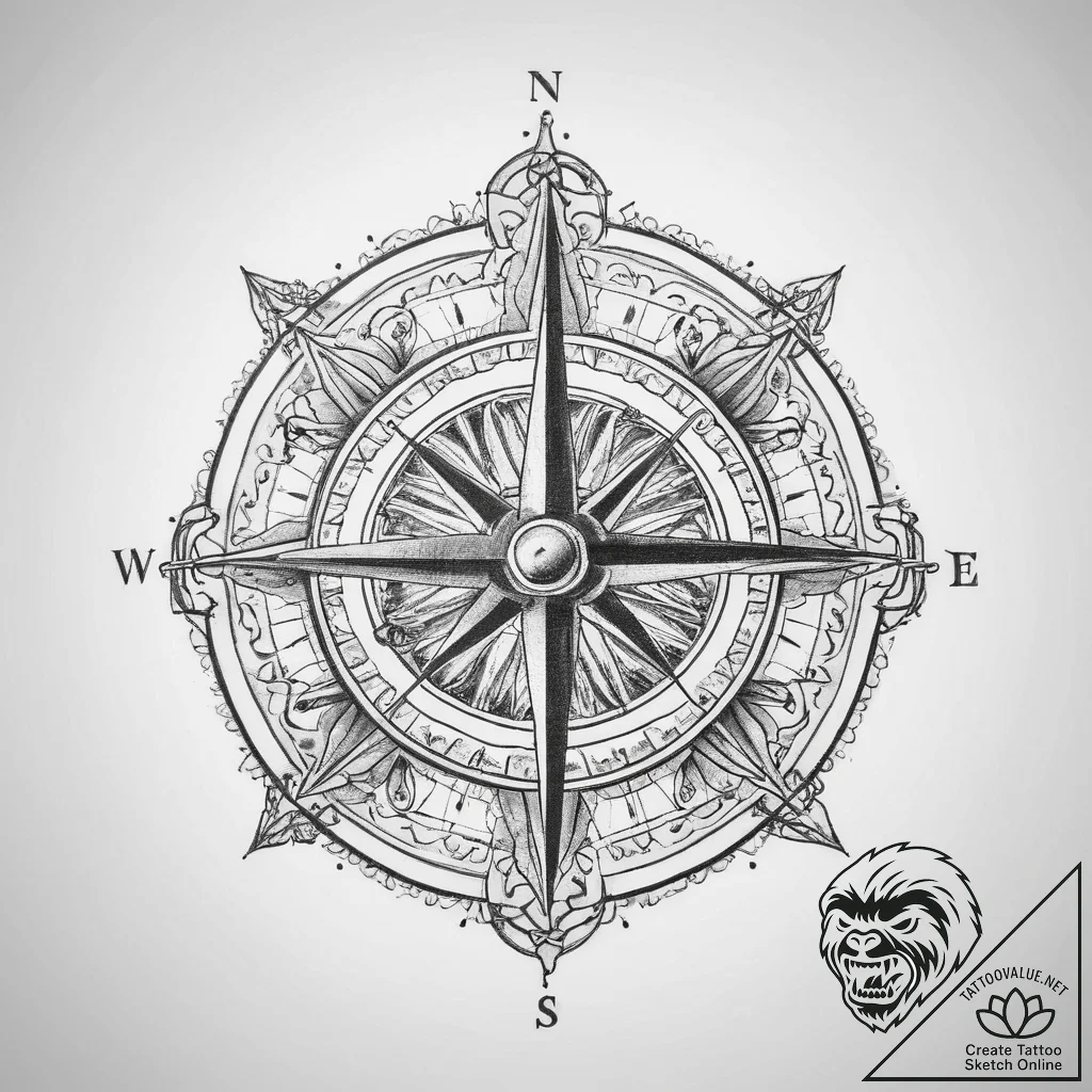 Tattoo sketch historical book with a compass - tattoo sketch (№1759711731_0, 06.10.2025 00:48) — tattoovalue.net