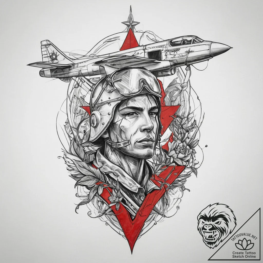 Tattoo sketch soldier with a plane, ink illus... - tattoo sketch (№1759712848_0, 06.10.2025 01:07) — tattoovalue.net