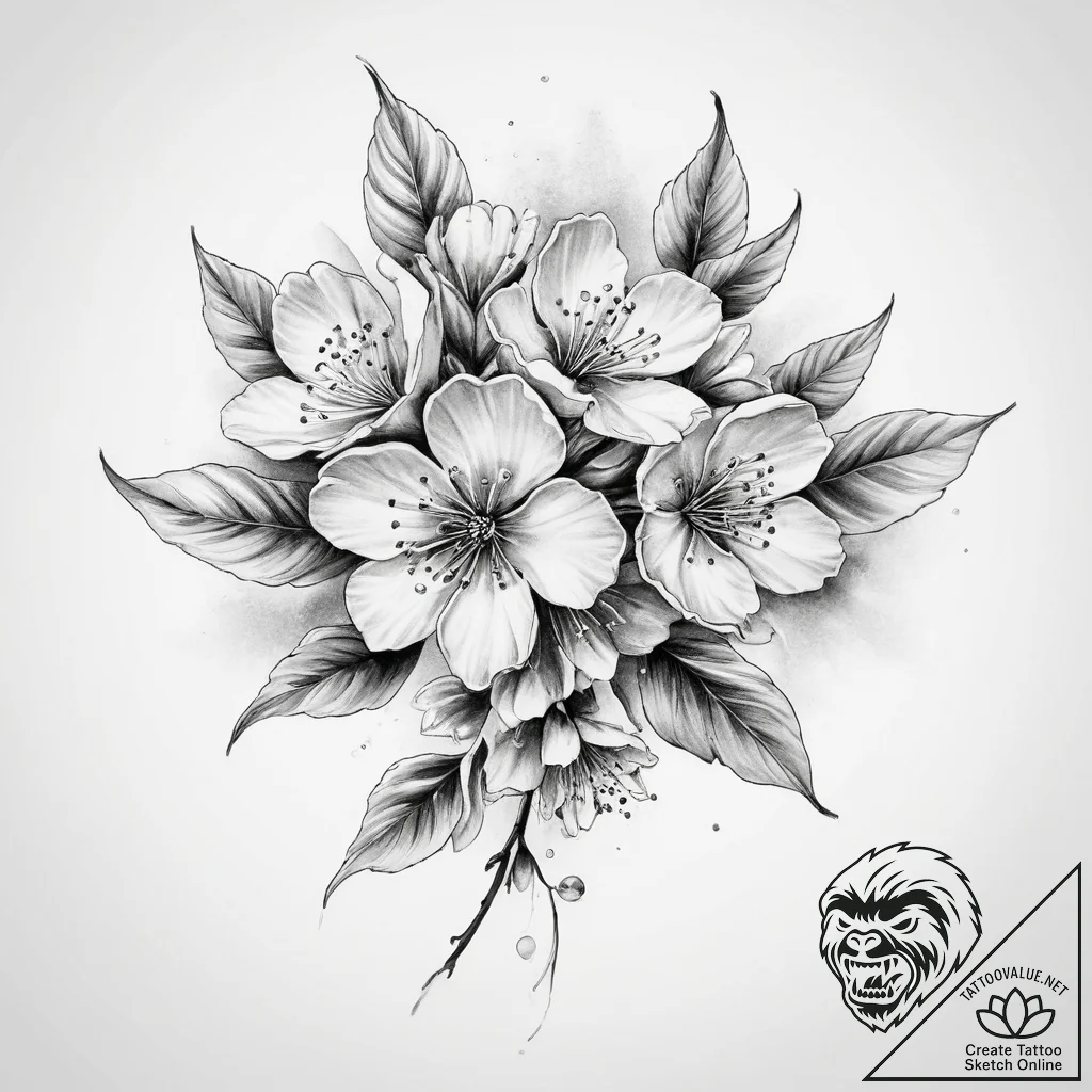 Tattoo sketch cherry blossom - tattoo sketch (№1759713715_0, 06.10.2025 01:21) — tattoovalue.net
