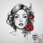 Tattoo sketch sensual lips with a rose, tatto… – tattoo sketch (№1759714371_0, 06.10.2025 01:32) — tattoovalue.net