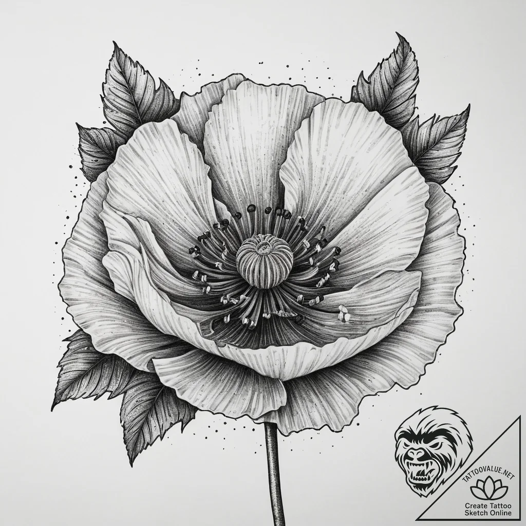 Tattoo sketch oriental poppy, concept art for... - tattoo sketch (№1759715264_0, 06.10.2025 01:47) — tattoovalue.net