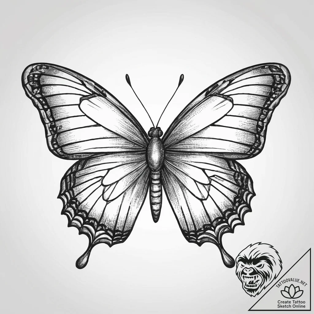 Tattoo sketch butterfly symbolizing change, t... - tattoo sketch (№1759717856_0, 06.10.2025 02:30) — tattoovalue.net