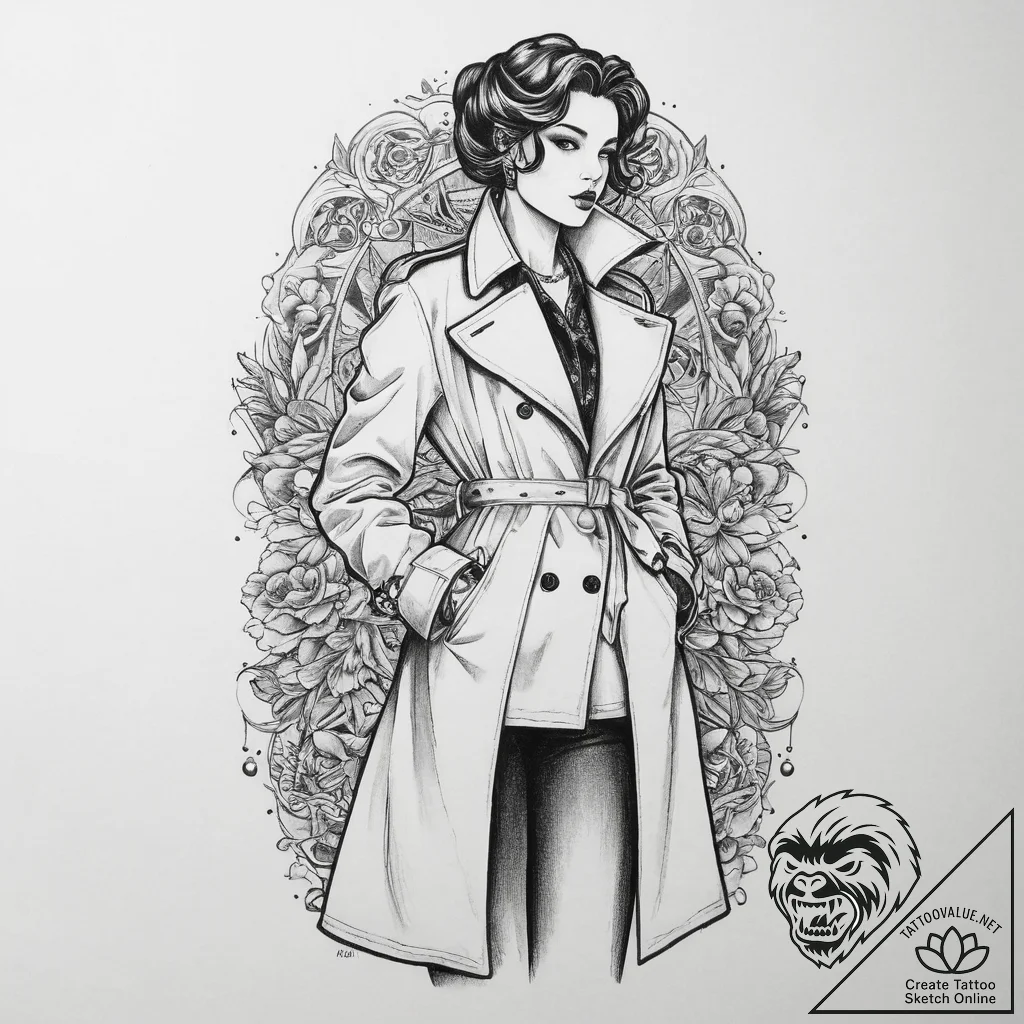 Tattoo sketch trench coat silhouette, tattoo... - tattoo sketch (№1759719388_0, 06.10.2025 02:56) — tattoovalue.net