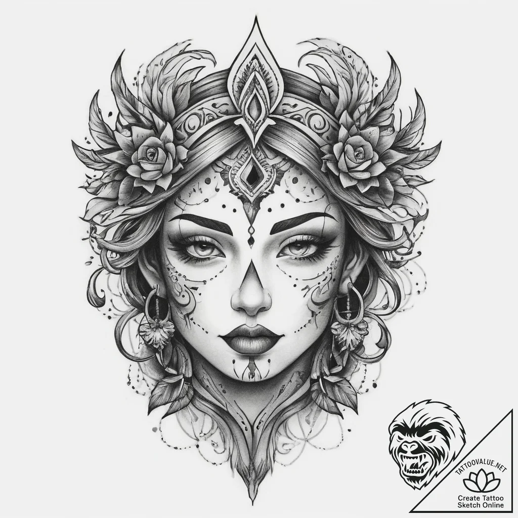 Tattoo sketch spiritual character, tattoo fla... - tattoo sketch (№1759719605_0, 06.10.2025 03:00) — tattoovalue.net