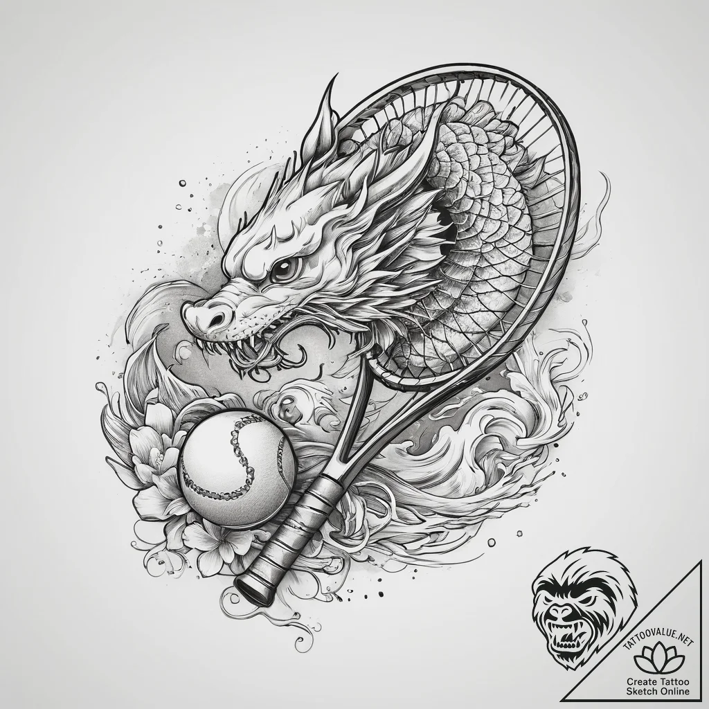 Tattoo sketch tennis racket with a ball, conc... - tattoo sketch (№1759720036_0, 06.10.2025 03:07) — tattoovalue.net