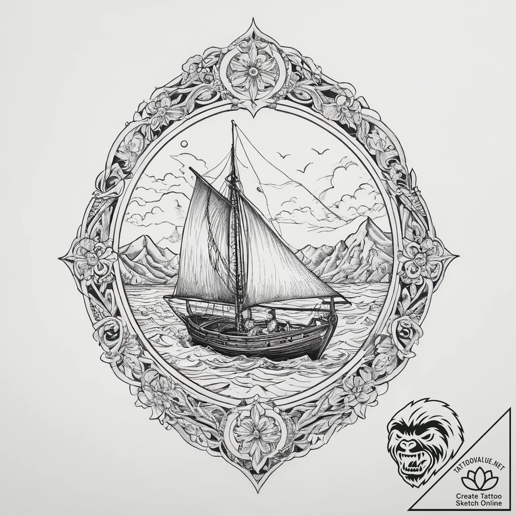 Tattoo sketch boating a person on a boat, con... - tattoo sketch (№1759720470_0, 06.10.2025 03:14) — tattoovalue.net