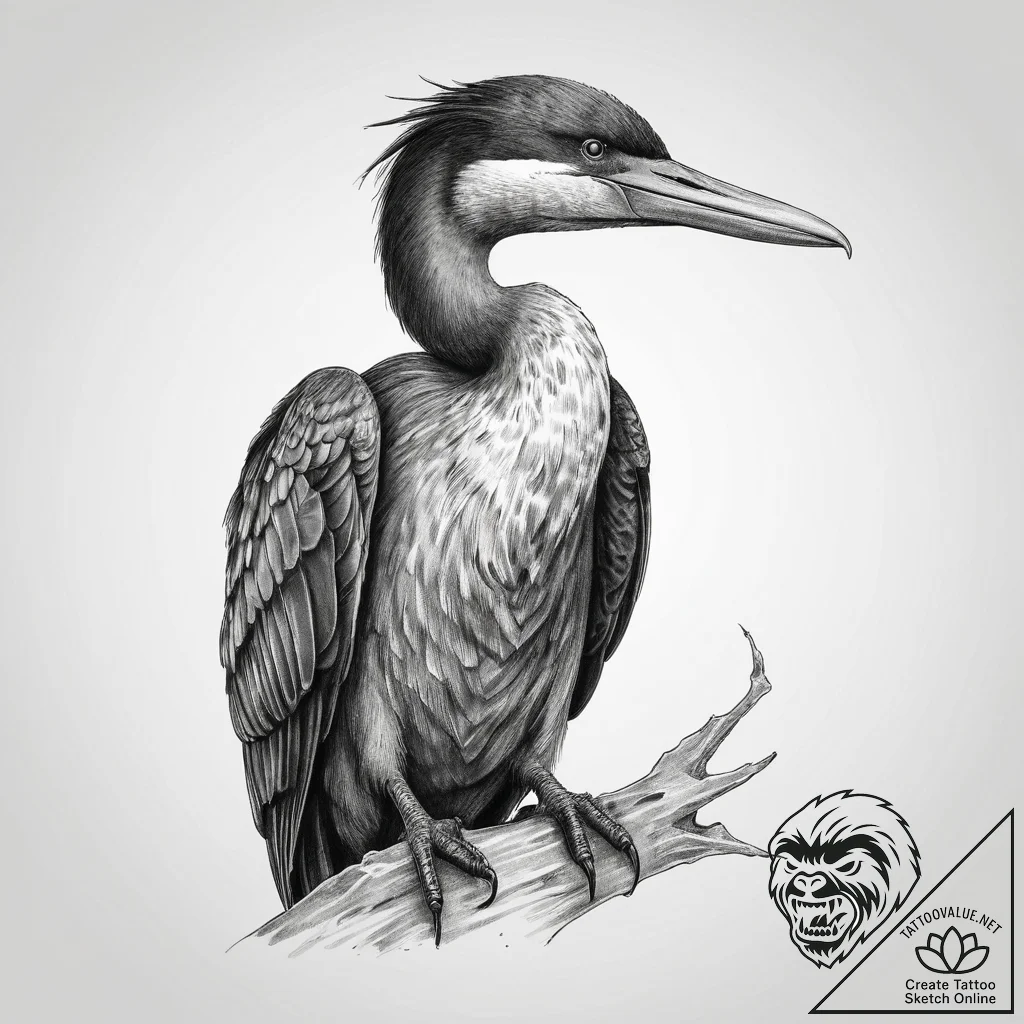 Tattoo sketch cormorant, ink illustration for... - tattoo sketch (№1759721334_0, 06.10.2025 03:28) — tattoovalue.net