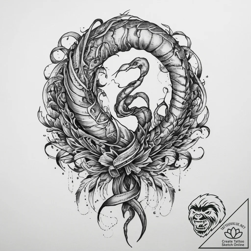 Tattoo sketch ribbon worm, tattoo line art, b... - tattoo sketch (№1759721766_0, 06.10.2025 03:36) — tattoovalue.net