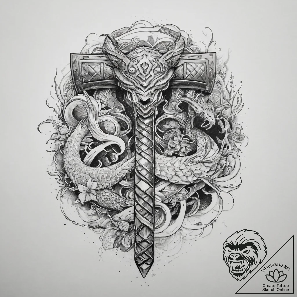 Tattoo sketch thor mjolnir hammer, artistic t... - tattoo sketch (№1759723510_0, 06.10.2025 04:05) — tattoovalue.net